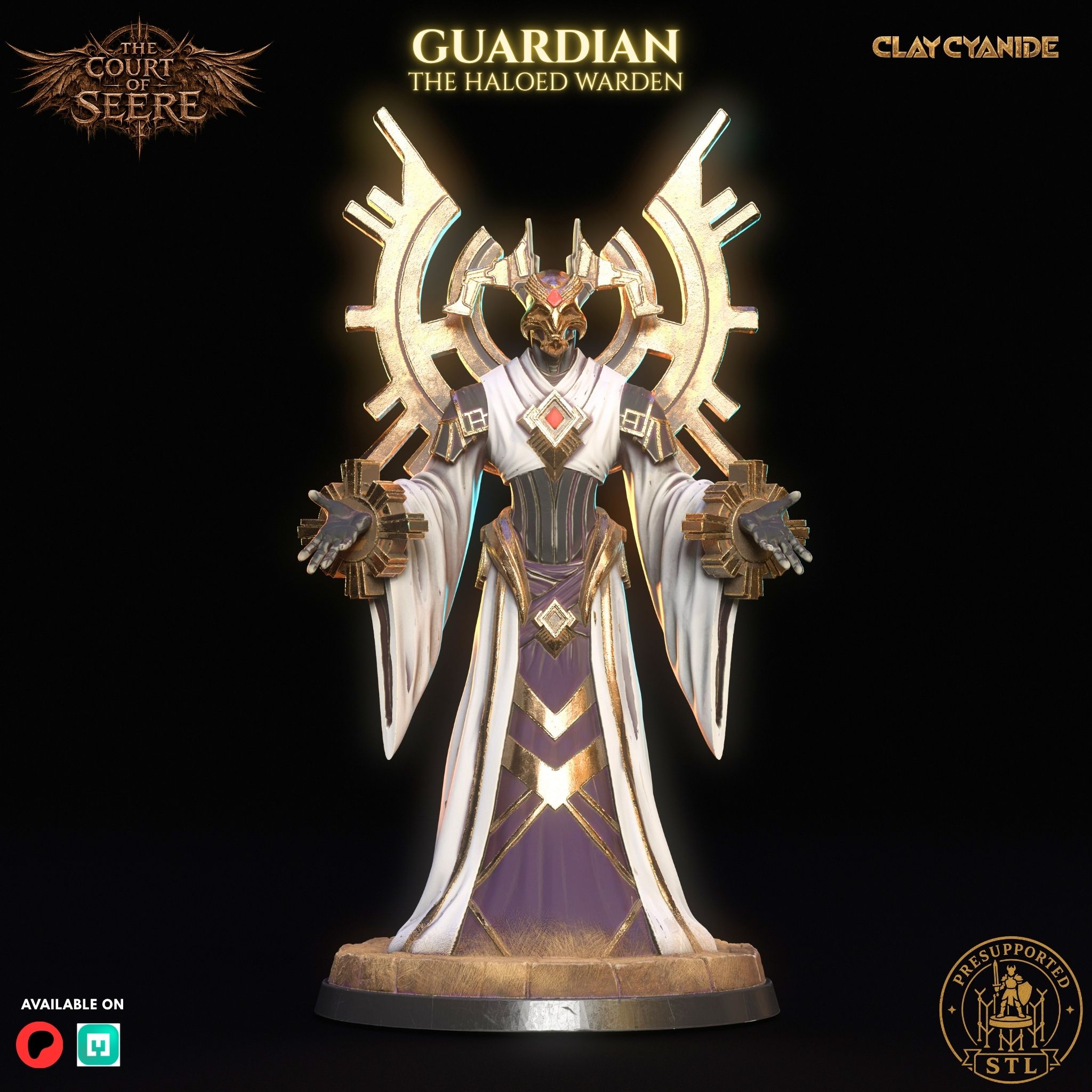 The Haloed Warden — Guardian of Prince Seere's Court, dark fantasy 3D printable STL miniature by Clay Cyanide